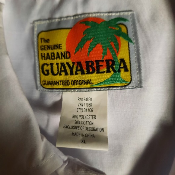 HABAND GUAYABERA MEN'S WHITE SIZE XL EMBROIDERED SNAP-UP SHORT SLEEVE POCKETS - Picture 7 of 8
